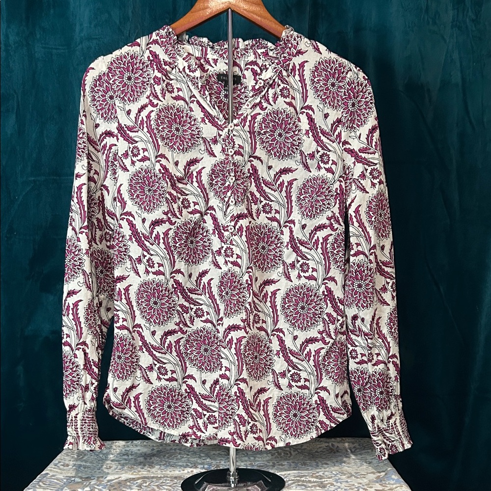EUC Talbots Floral Blouse - White and Purple